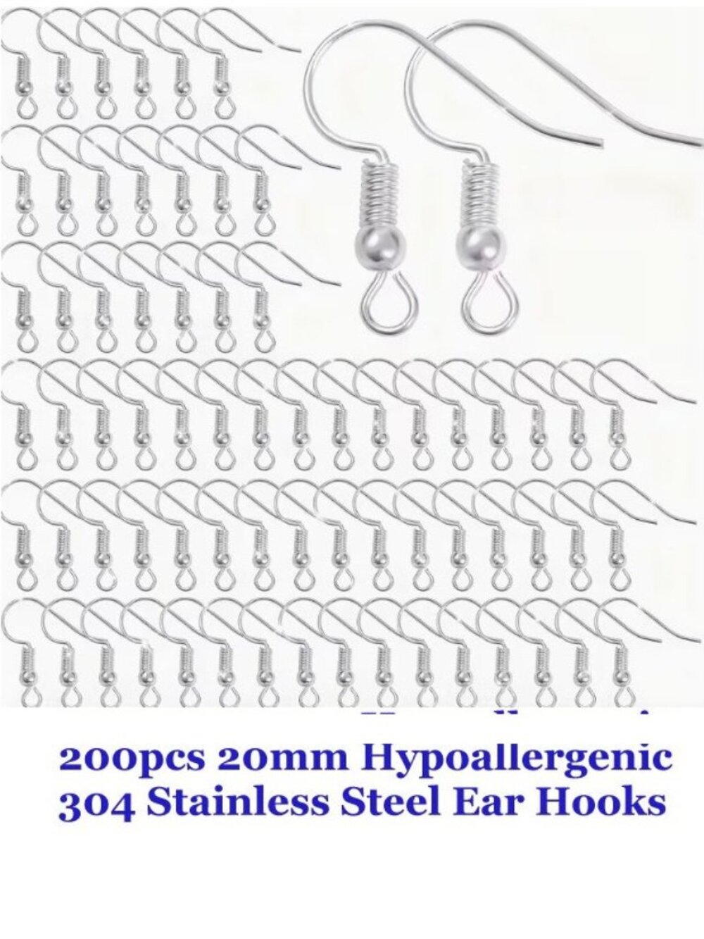 200pcs 20mm Hypoallergenic 304  Stainless Steel Ear Hooks
